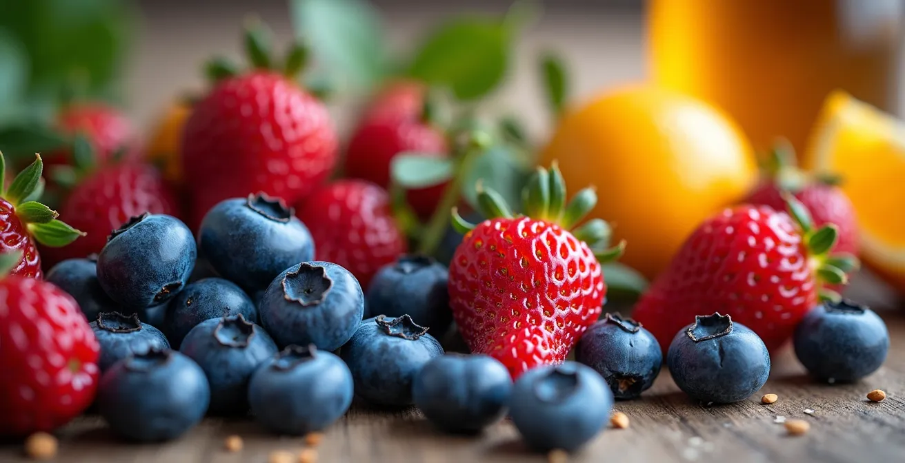 Illustration d'aliments locaux québécois naturels et superaliments en naturopathie