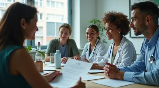 Illustration symbolique représentant la communication harmonieuse entre experts scientifiques, autorités de santé publique et citoyens au Québec.