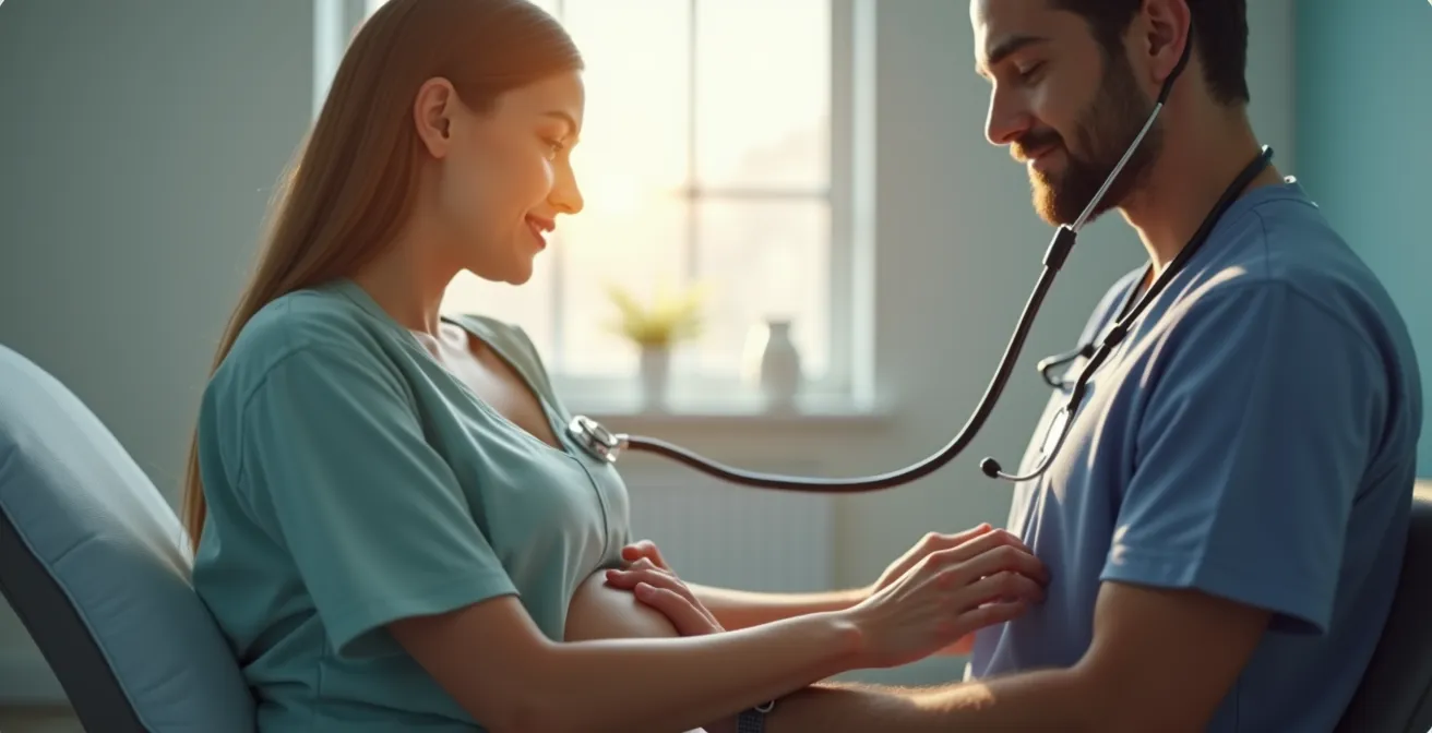 Médecin québécois pratiquant un examen physique approfondi avec patient dans un cabinet médical propre et lumineux