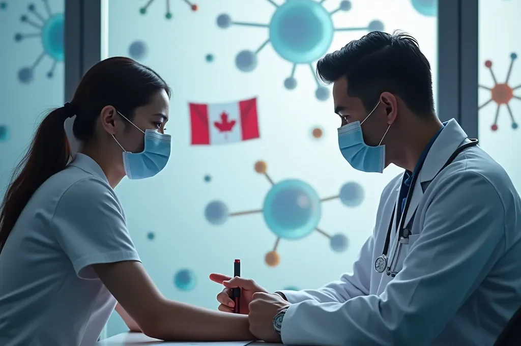 Illustration symbolique d'une prise de sang avec un accent sur la santé intégrale en contexte québécois