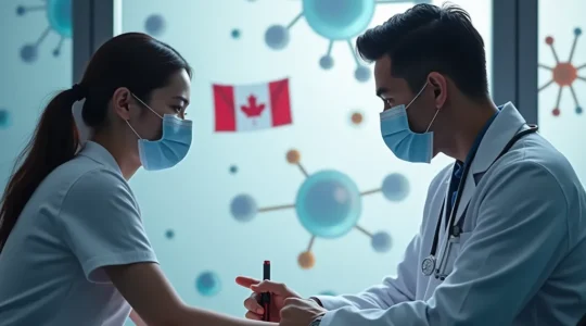 Illustration symbolique d'une prise de sang avec un accent sur la santé intégrale en contexte québécois