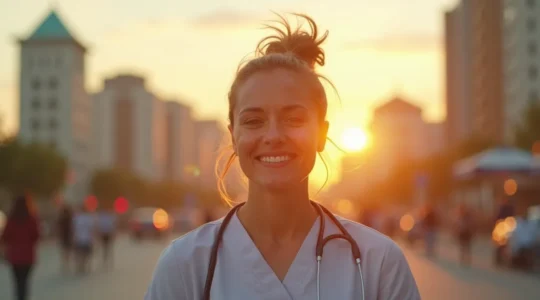 Personne active et en santé au Québec avec des symboles représentant la prévention, vaccin, exercice, alimentation saine et dépistage