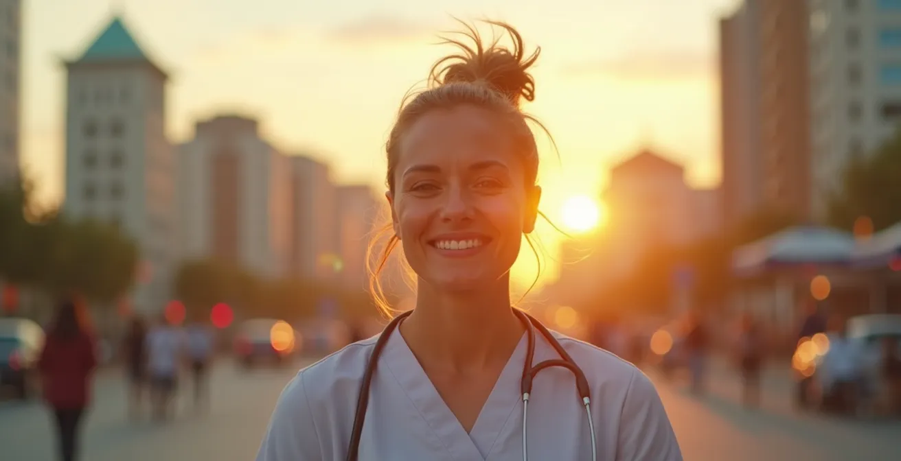 Personne active et en santé au Québec avec des symboles représentant la prévention, vaccin, exercice, alimentation saine et dépistage