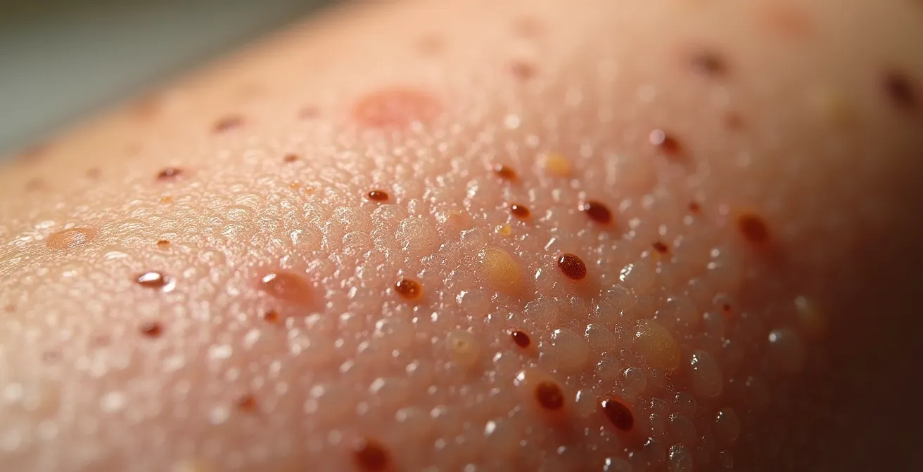 Vue macro détaillée de la texture de la peau montrant les variations naturelles