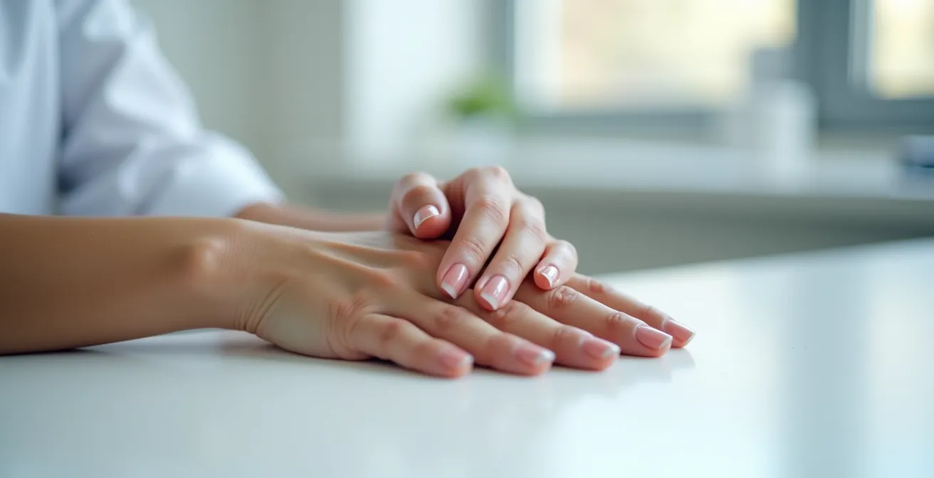Vue détaillée d'ongles naturels montrant différentes textures et aspects de santé