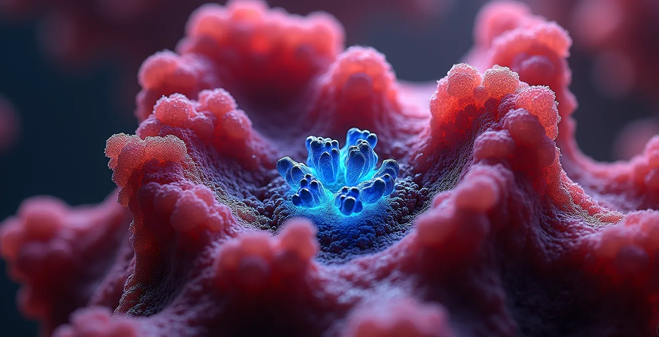 Vue microscopique de cellules cancéreuses développant une résistance avec mutations génétiques