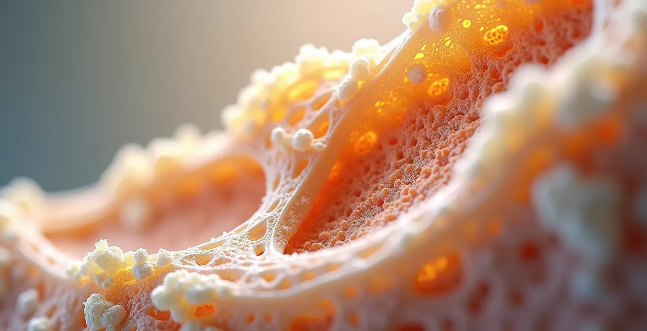 Vue en coupe d'un os en cours de consolidation montrant les différentes phases de réparation