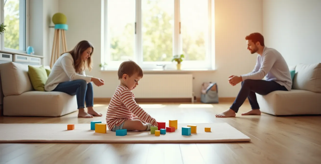 Enfant en séance d'évaluation du développement moteur avec professionnels