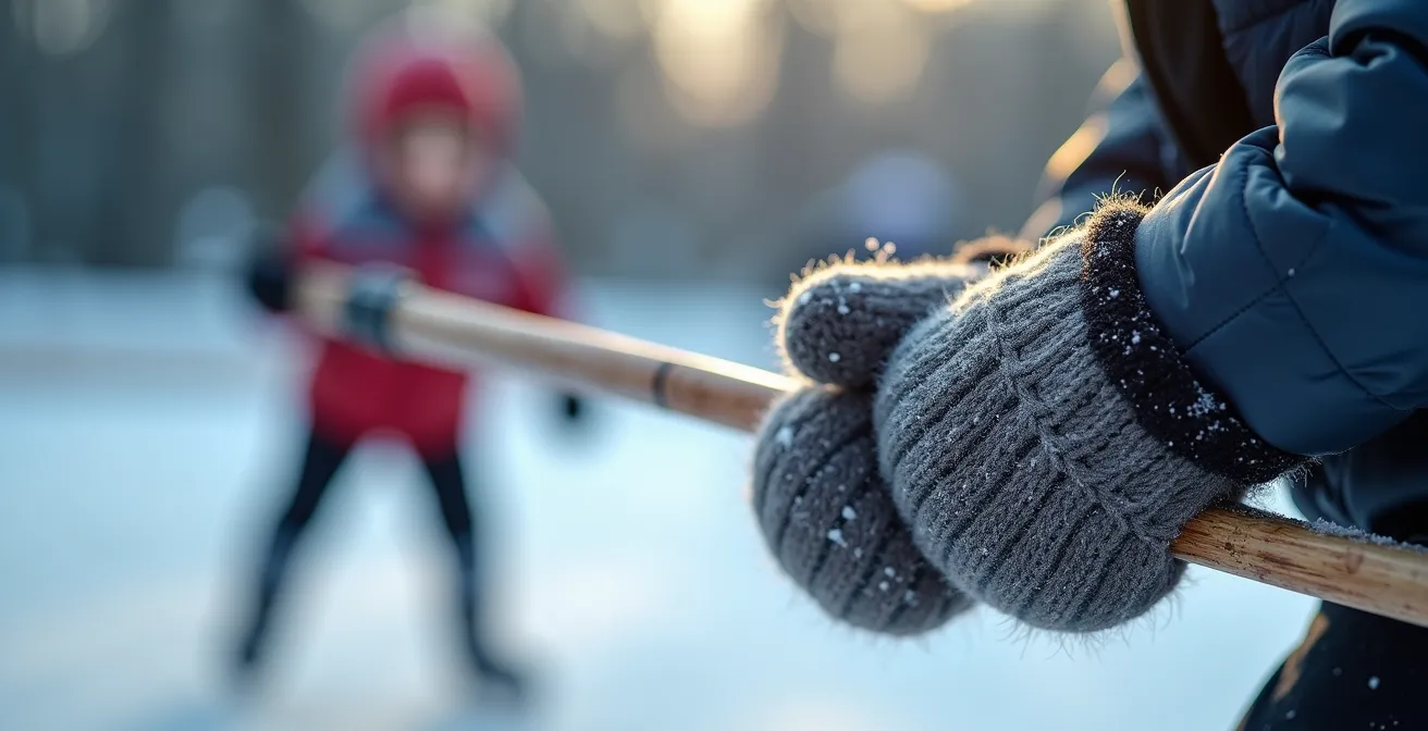 Enfant pratiquant des sports d'hiver typiques du Québec dans un environnement enneigé