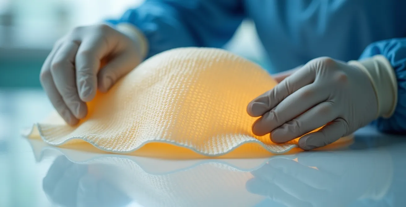 Masque thermoplastique personnalisé pour radiothérapie en cours de moulage sur le visage d'un patient