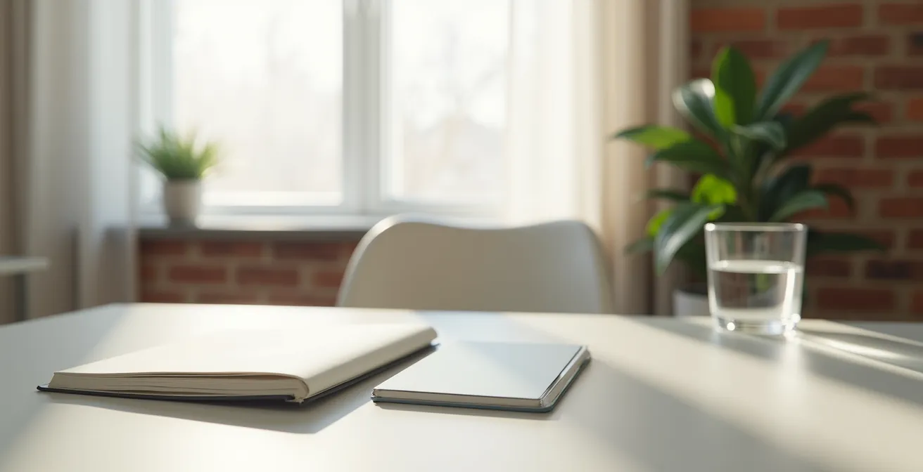 Préparation d'un espace calme et bien éclairé pour une téléconsultation médicale