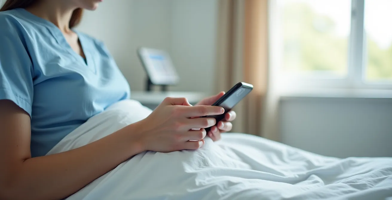 Main tenant un smartphone photographiant une cicatrice chirurgicale pour le suivi médical