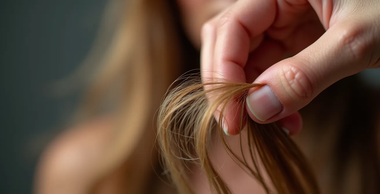 Mains délicates effectuant un test de traction capillaire sur des cheveux sains