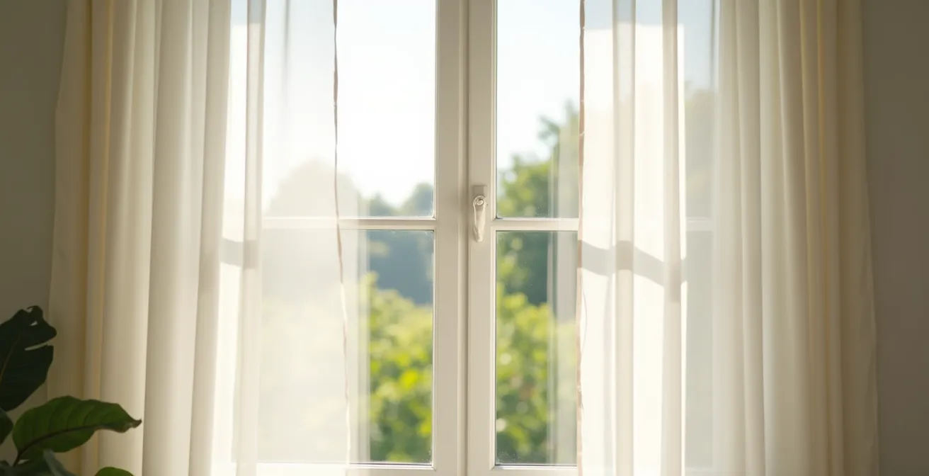 Fenêtre ouverte laissant entrer l'air frais avec rideaux en mouvement dans une pièce lumineuse